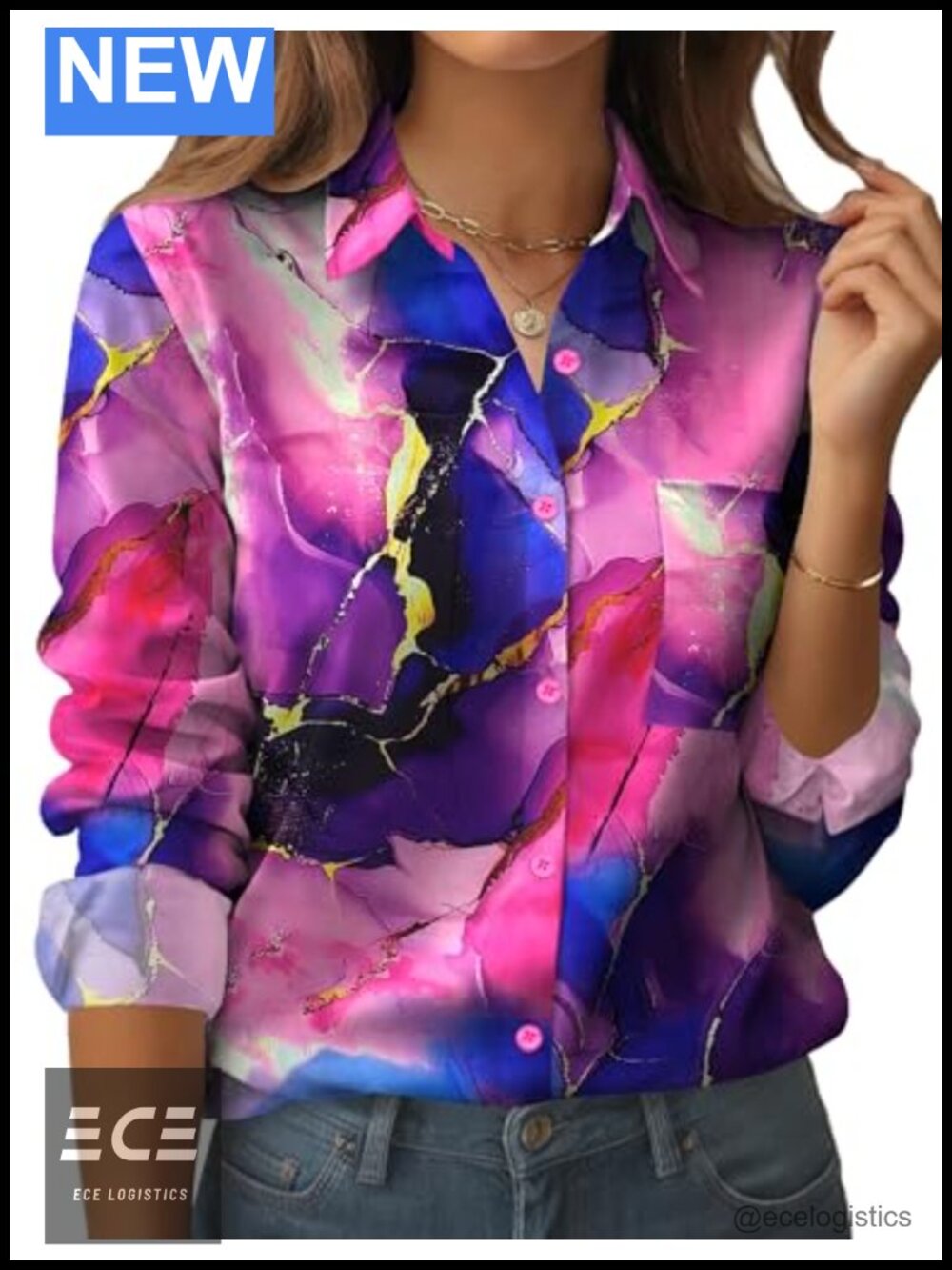 Women's Floral Button Down Shirt Long Sleeve Work Blouse with Pocket